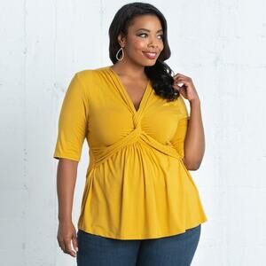Kiyonna Top 1X Yellow Gold Caycee Twist Empire Waistline Twist Front Slimming